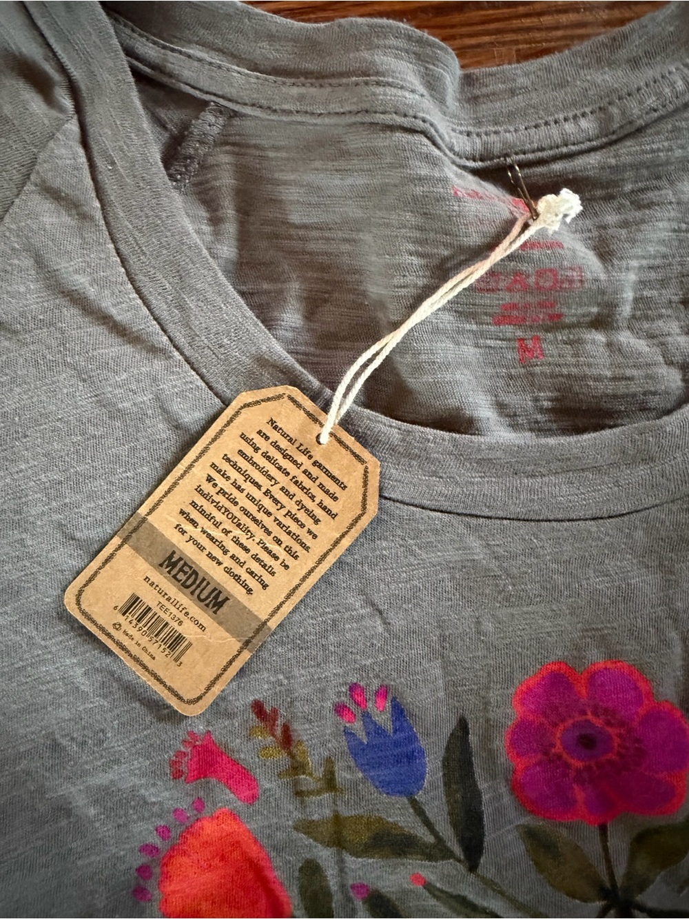 NATURAL LIFE Gray Short-Sleeve Tee with Pink & Coral Floral Graphic - Picture 3 of 4